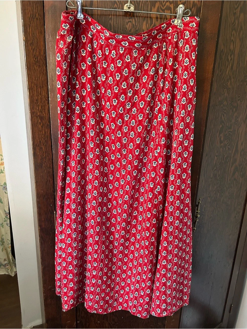 Vintage L.L. Bean Red Floral Maxi Wrap Skirt